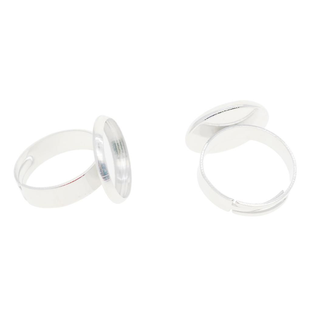 10pcs Adjustable Brass Ring Base Bezel Pad Blanks DIY For 16mm Silver