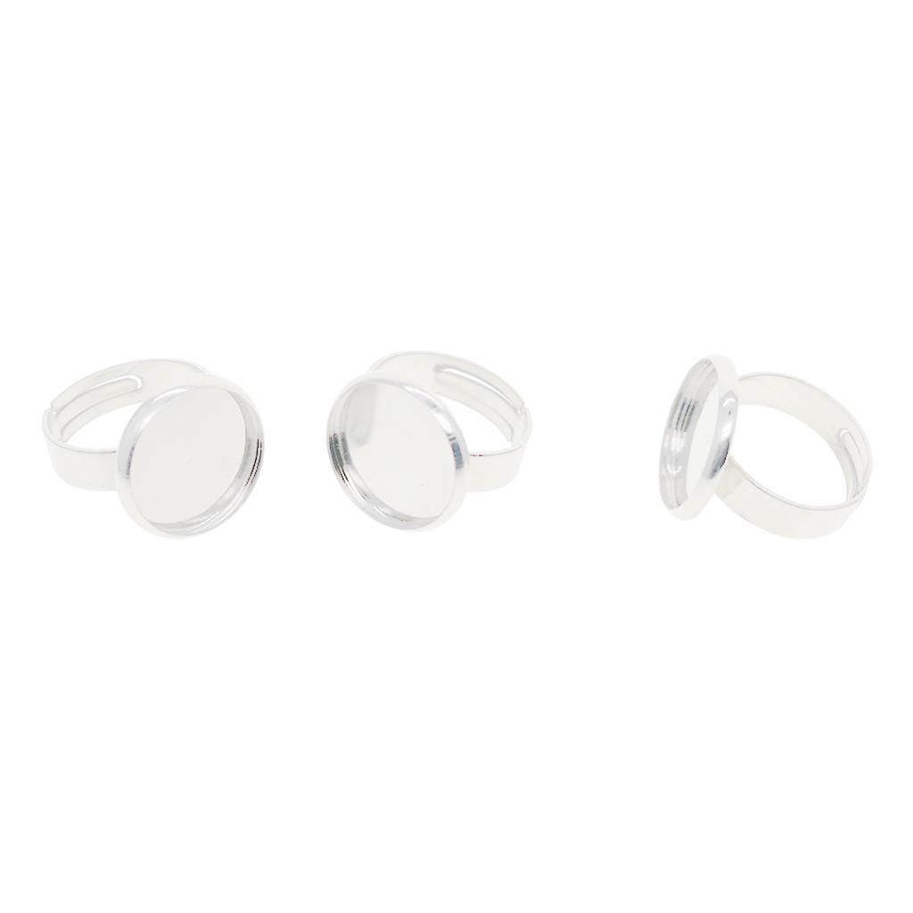 10pcs Adjustable Brass Ring Base Bezel Pad Blanks DIY For 16mm Silver