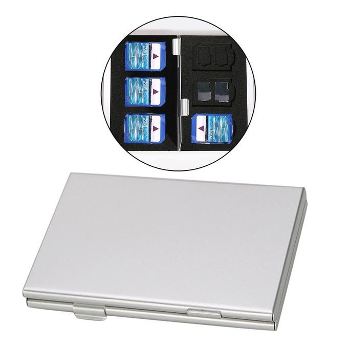Aluminum Memory Card Storage Box For SD  MMC 12 Micro SD + 6SD Silver