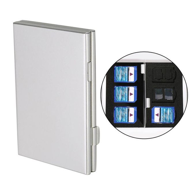Aluminum Memory Card Storage Box For SD  MMC 12 Micro SD + 6SD Silver