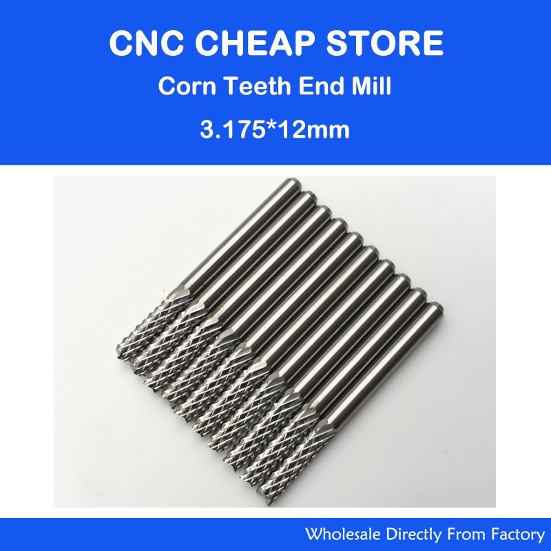 10pcs 3.175*12mm Corn Teeth End Mill, Milling Cutter CNC Router Bits Tools PCB, Printed Circuit Board Cutter On HDF,Fiber Glass