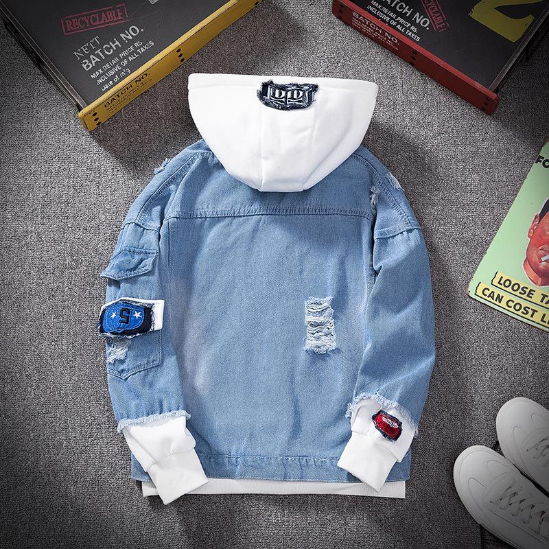 Mens Hooded  Fit Casual Streetwear Jean Jacket Coat For Men