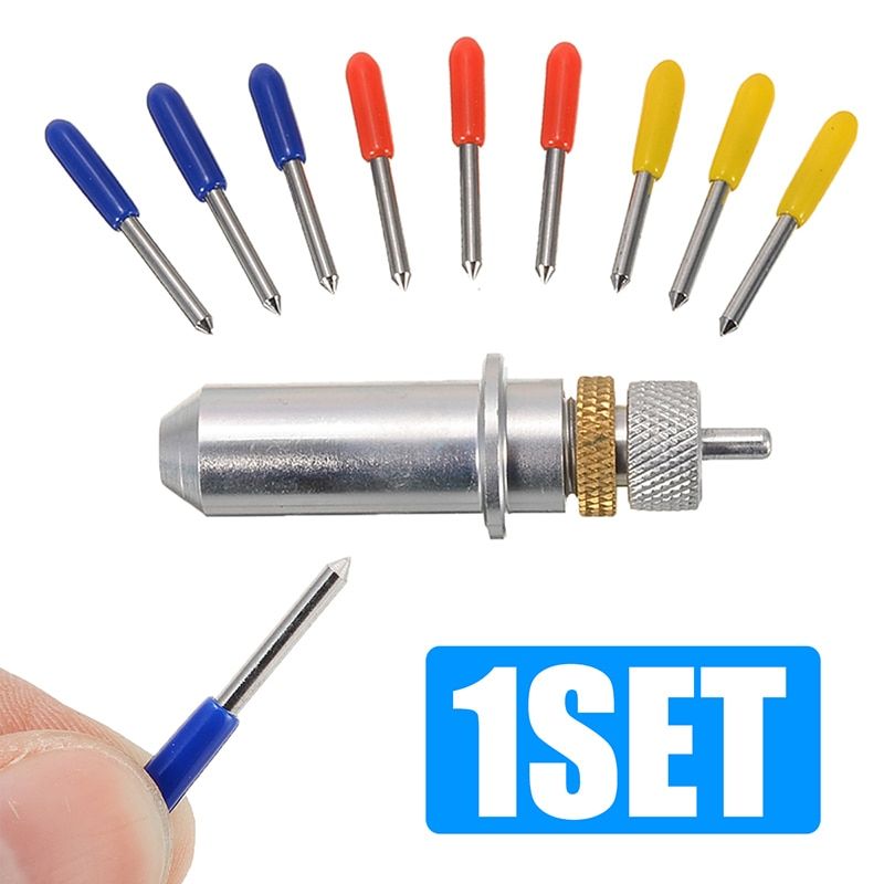 1pc Tungsten Steel Blade Holder + 9pcs 30/45/60 Degree Vinyl Cutter Blades For Roland Carving Cutting Plotter