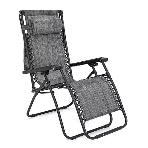 Outdoor Folding Relaxing Chair With Canopy Shade -grey