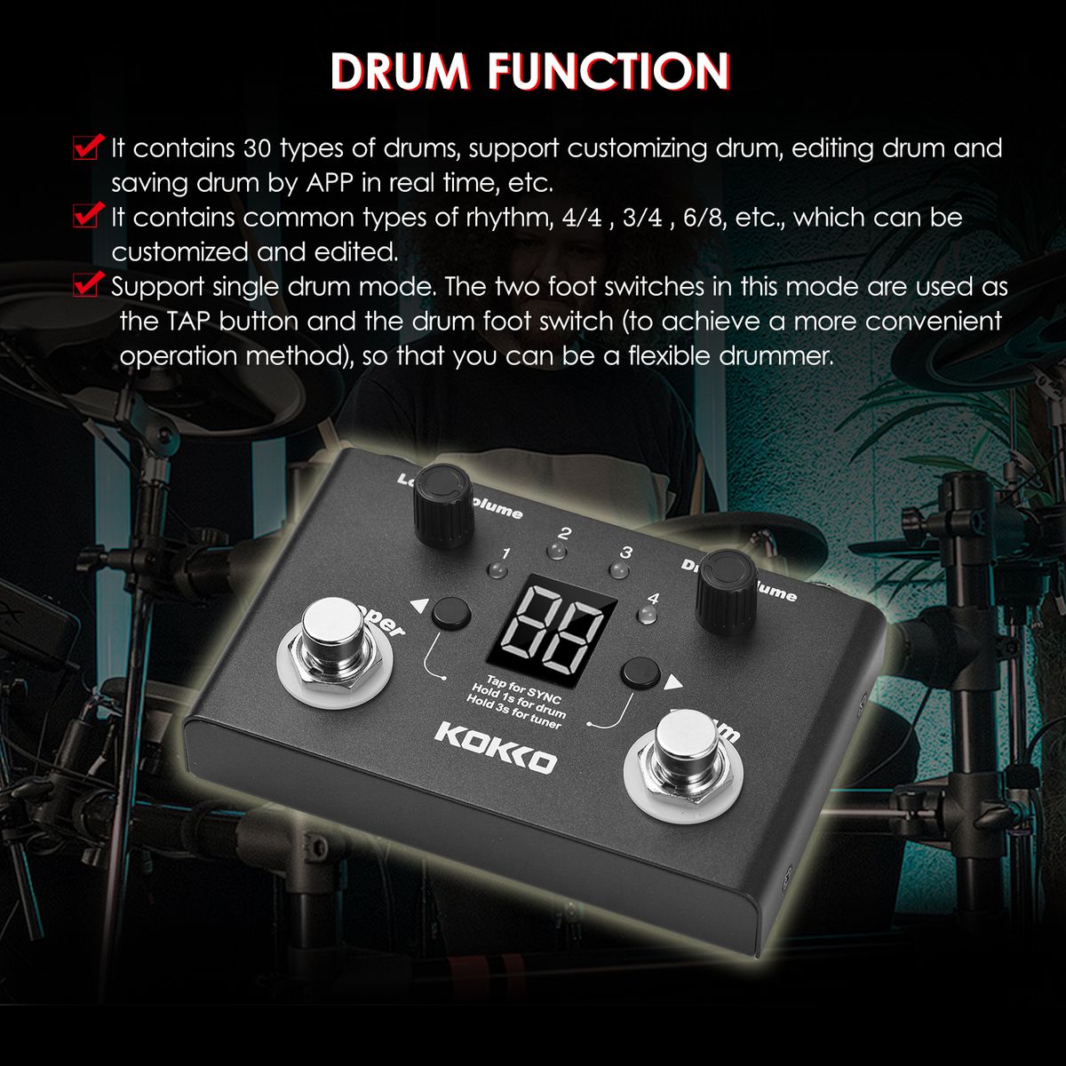 Multifunctional Drum & Looper Effect Pedal Tuner BT