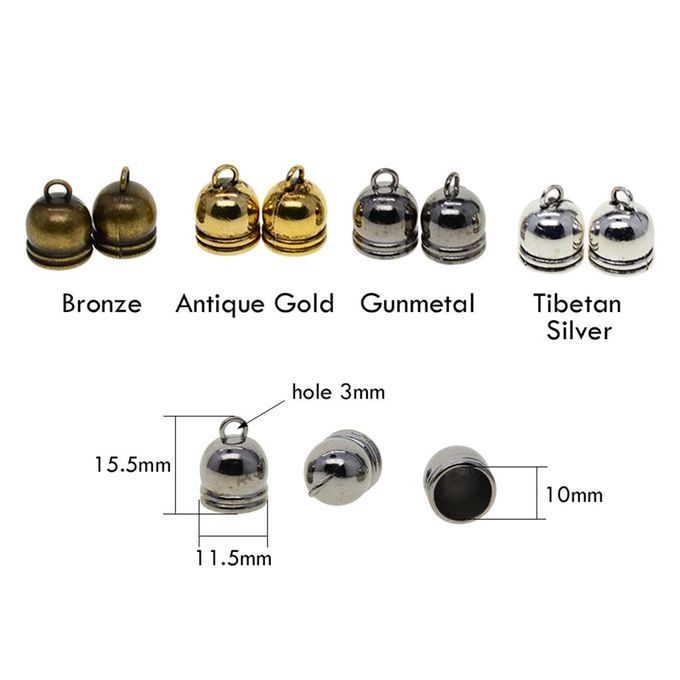 50pc Bell End   Bead Stopper Fit 10mm Leather Taseel Cord DIY Black