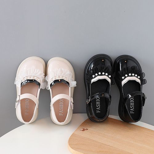 Girls Bow-knot Mary Jane Slip On Shoes Kids Flat Princess Shoes (Beige)