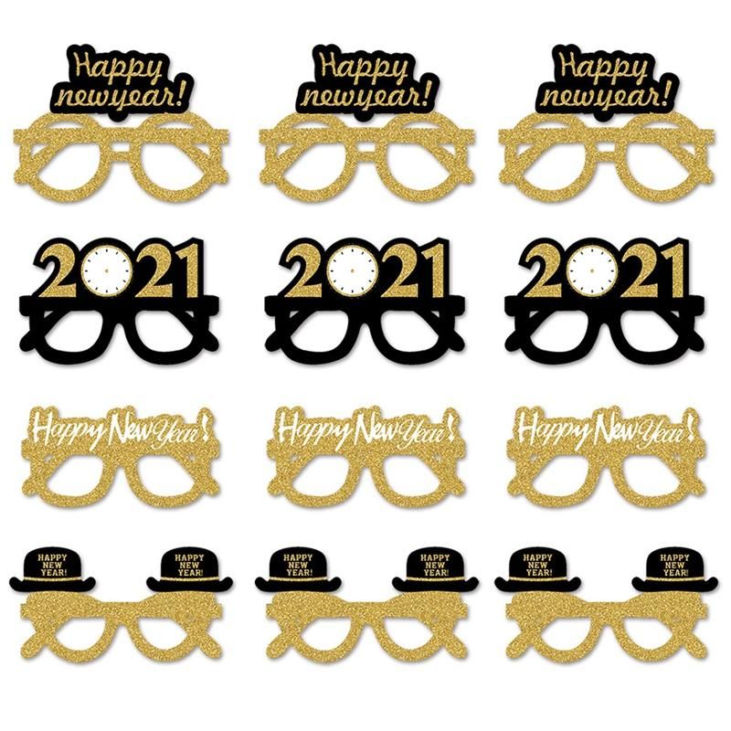 New Year Party Glasses, Glitter Gold Paper Eyeglasses Frame