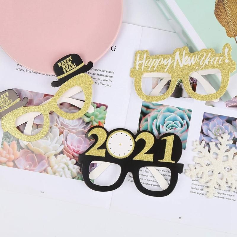 New Year Party Glasses, Glitter Gold Paper Eyeglasses Frame