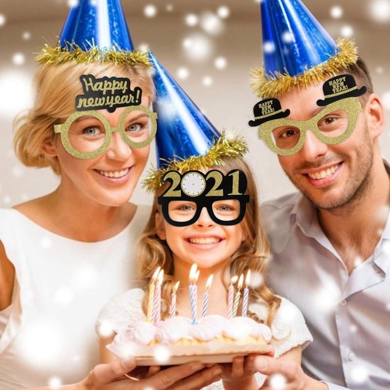 New Year Party Glasses, Glitter Gold Paper Eyeglasses Frame
