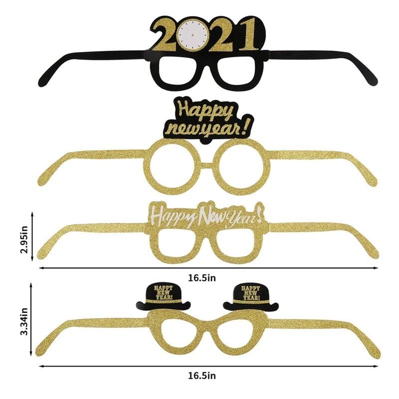 New Year Party Glasses, Glitter Gold Paper Eyeglasses Frame
