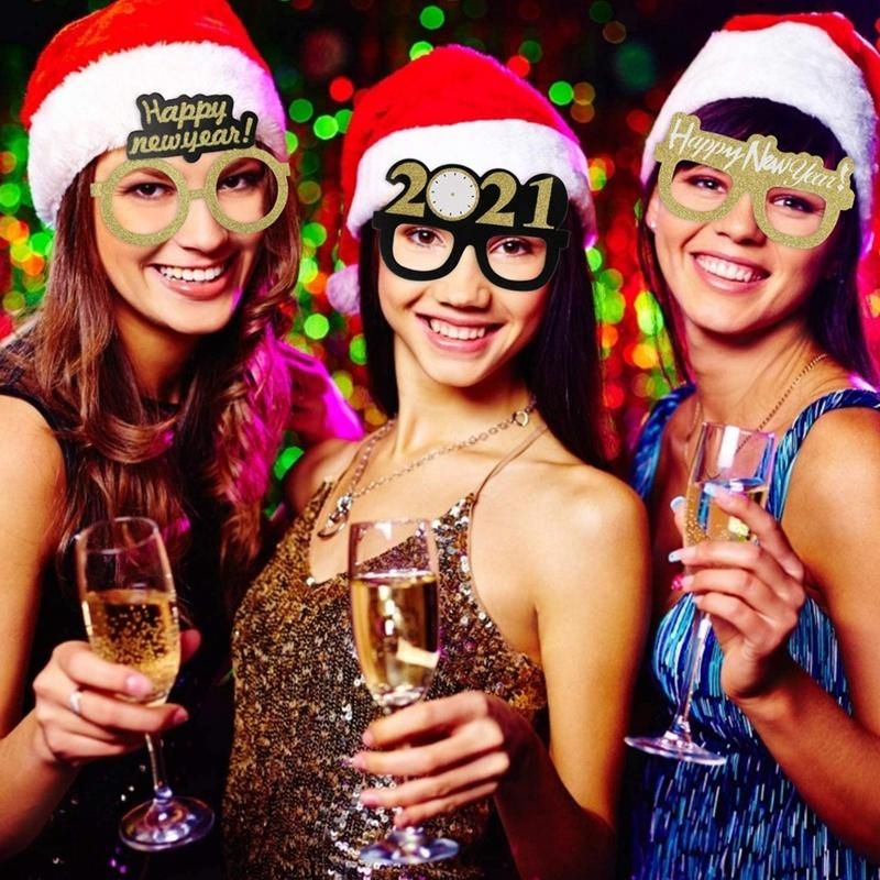 New Year Party Glasses, Glitter Gold Paper Eyeglasses Frame