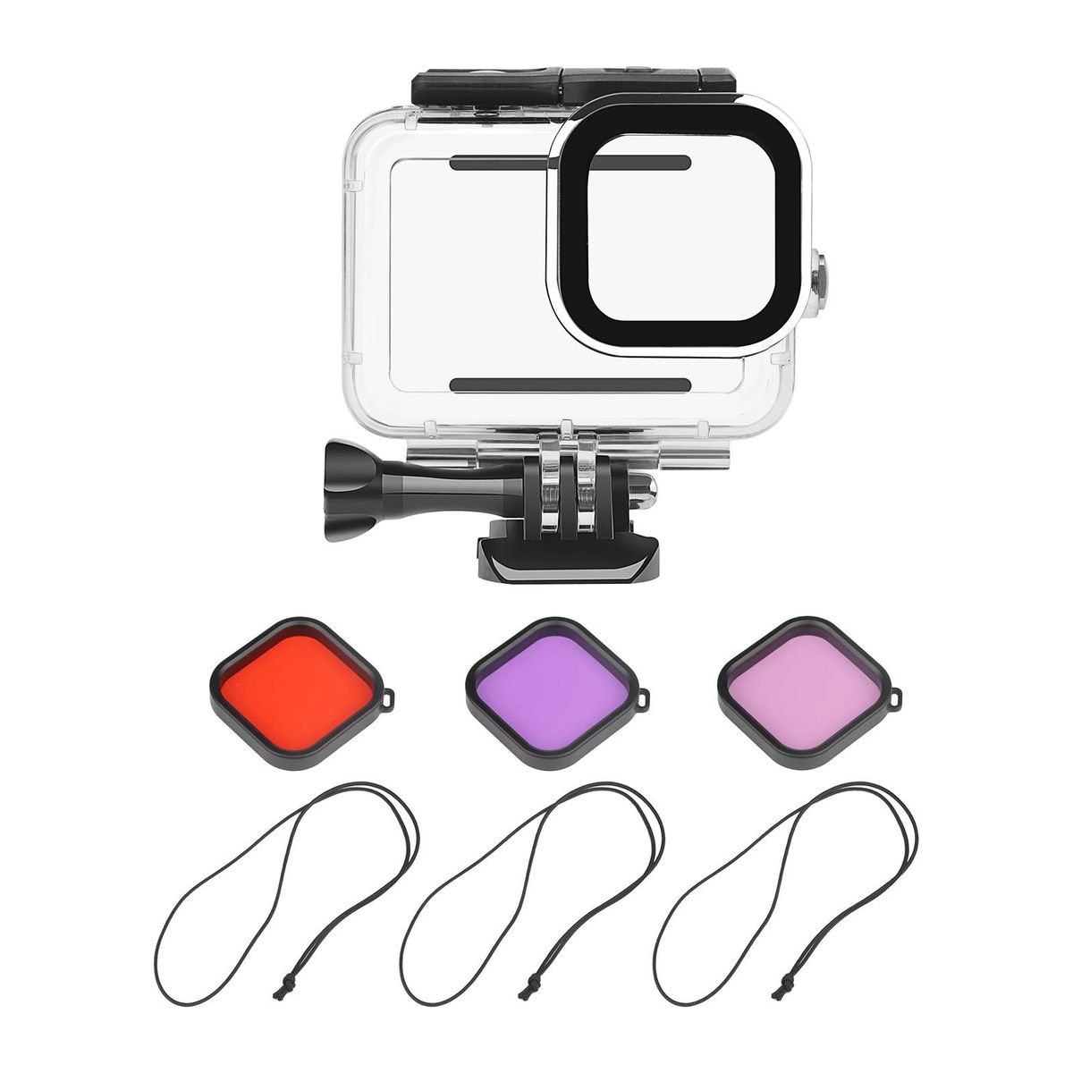Action Camera Waterproof Case + Red Pink Purple Filter Set Replacement for GoPro Hero 9 GoPro Hero 10 Diving Surfing Snorkeling