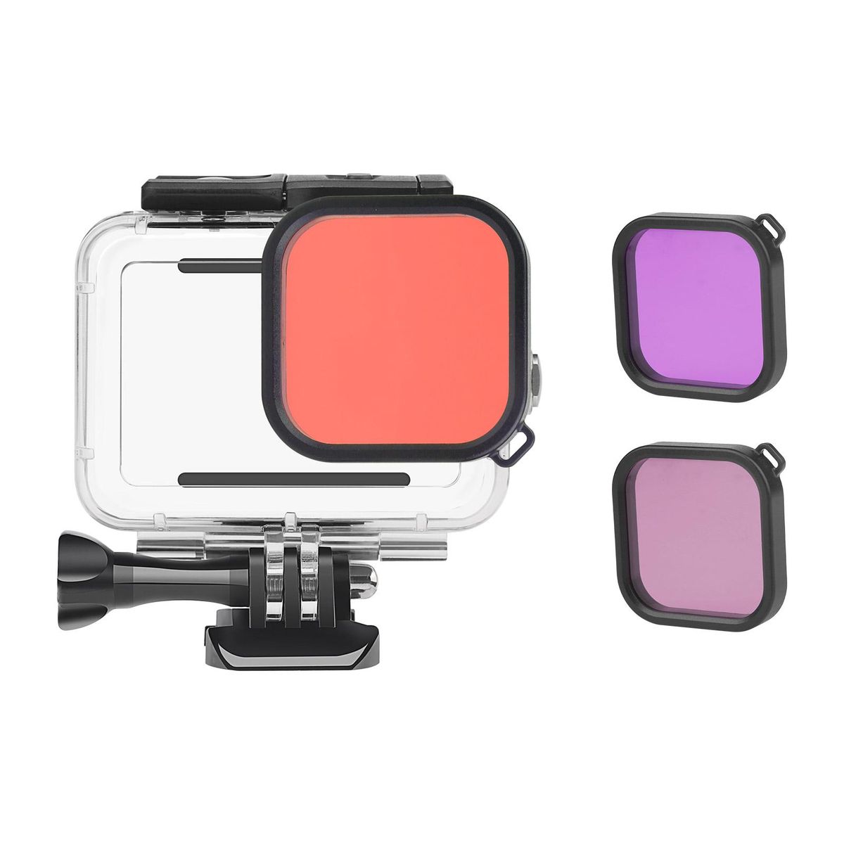 Action Camera Waterproof Case + Red Pink Purple Filter Set Replacement for GoPro Hero 9 GoPro Hero 10 Diving Surfing Snorkeling