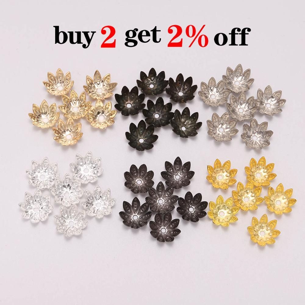 100pcs/Lot 8 10 mm  Lotus Flower Metal Loose Spacer Bead Caps Cone End Beads Cap Filigree For DIY Jewelry Finding Making