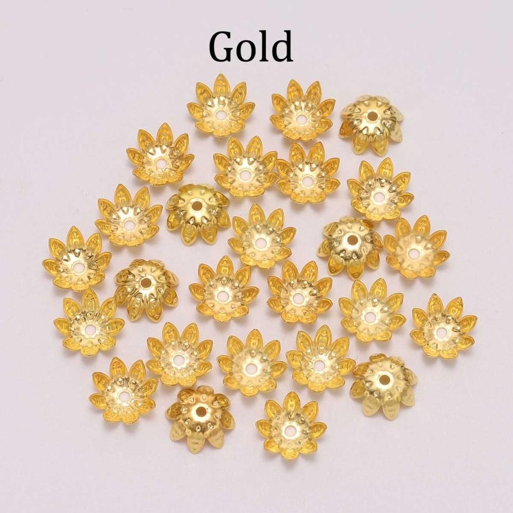 100pcs/Lot 8 10 mm  Lotus Flower Metal Loose Spacer Bead Caps Cone End Beads Cap Filigree For DIY Jewelry Finding Making