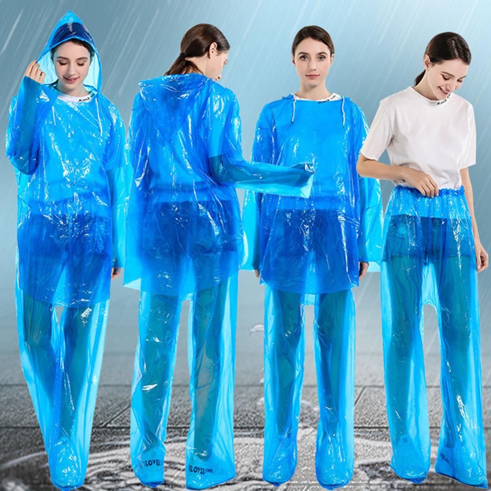 1 Set Waterproof Jacket PVC Reusable Hooded Raincoat