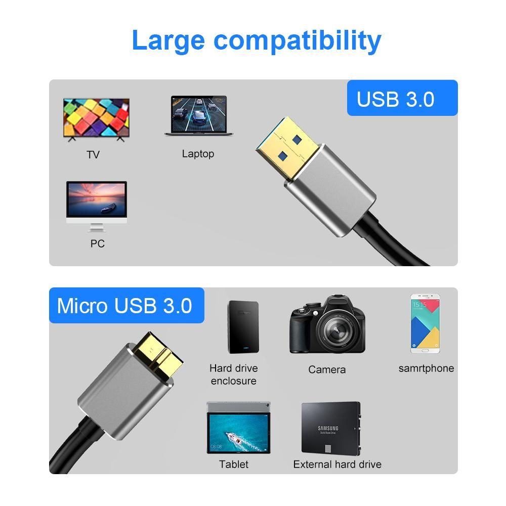 Hard Drive External Cable USB Micro B Cable HDD Cable Micro Data Cable SSD Sata Cable for Samsung Hard Disk Micro B USB3 0 Cable