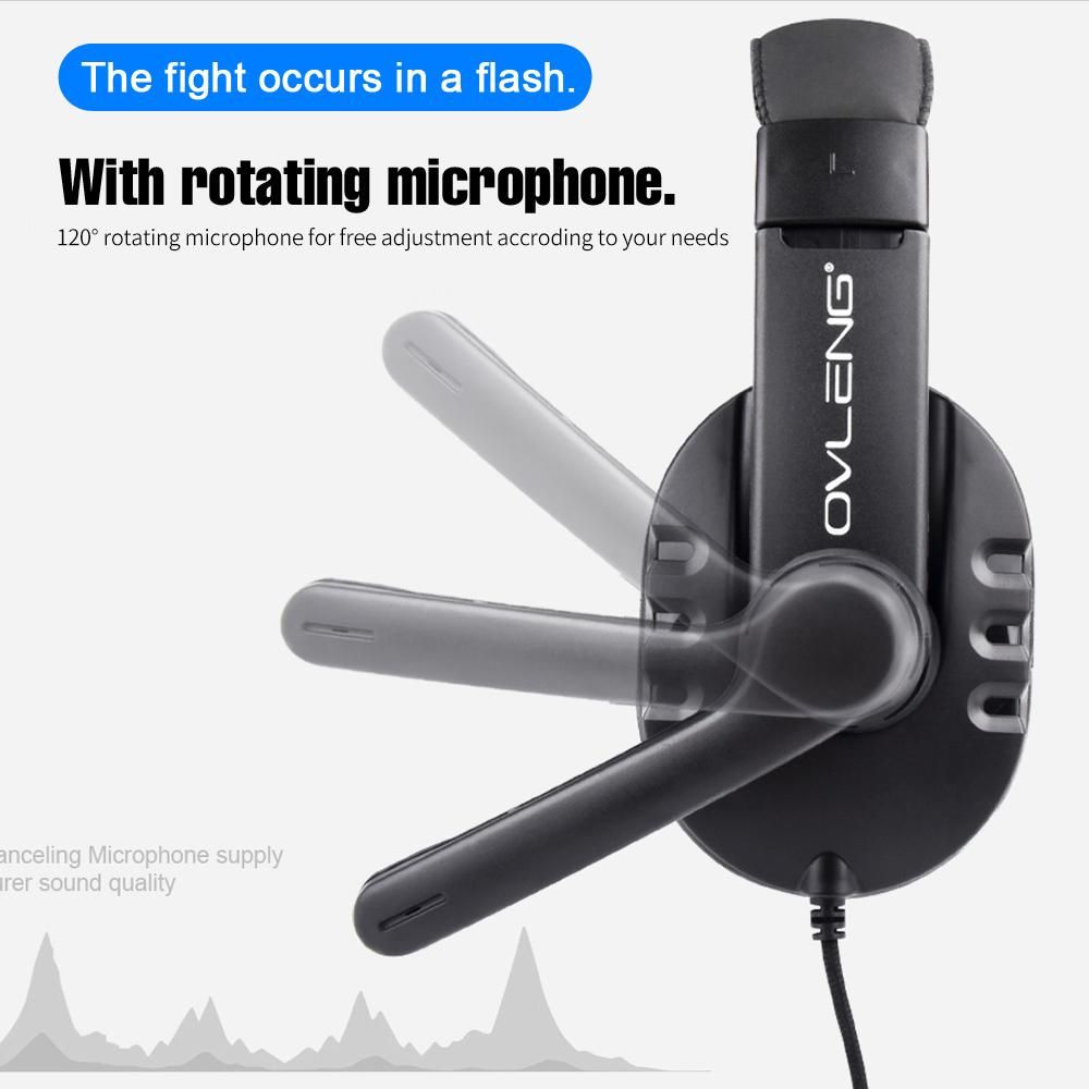OVLENG OV-P3 3.5mm Wired Gaming Headset Portable Surround Sound Headset with Rotating Mic Replacement for PS4/Phone/Laptop/PC Black