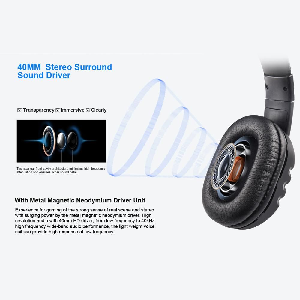 OVLENG OV-P3 3.5mm Wired Gaming Headset Portable Surround Sound Headset with Rotating Mic Replacement for PS4/Phone/Laptop/PC Black