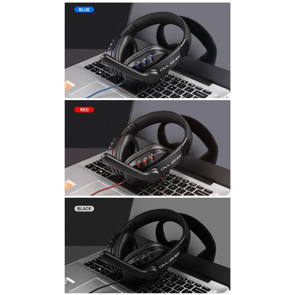 OVLENG OV-P3 3.5mm Wired Gaming Headset Portable Surround Sound Headset with Rotating Mic Replacement for PS4/Phone/Laptop/PC Black