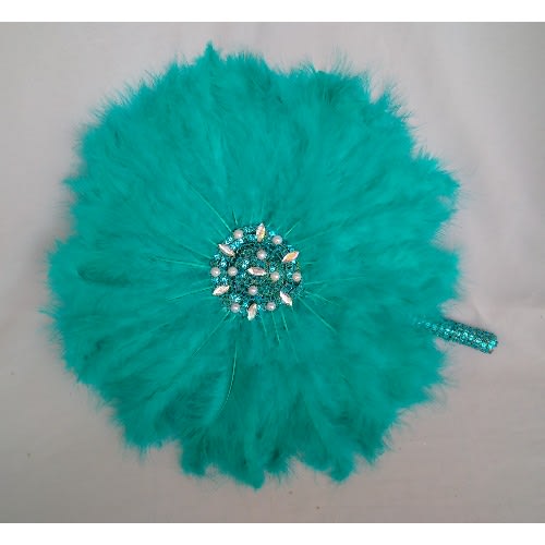 Alexie's Teal Green Feathers Bridal Handfan With White Details