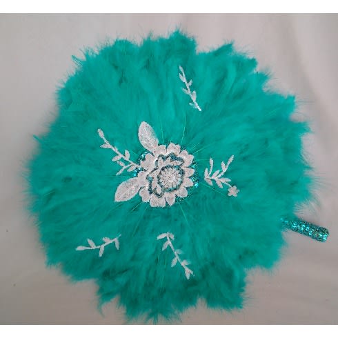 Alexie's Teal Green Feathers Bridal Handfan With White Details