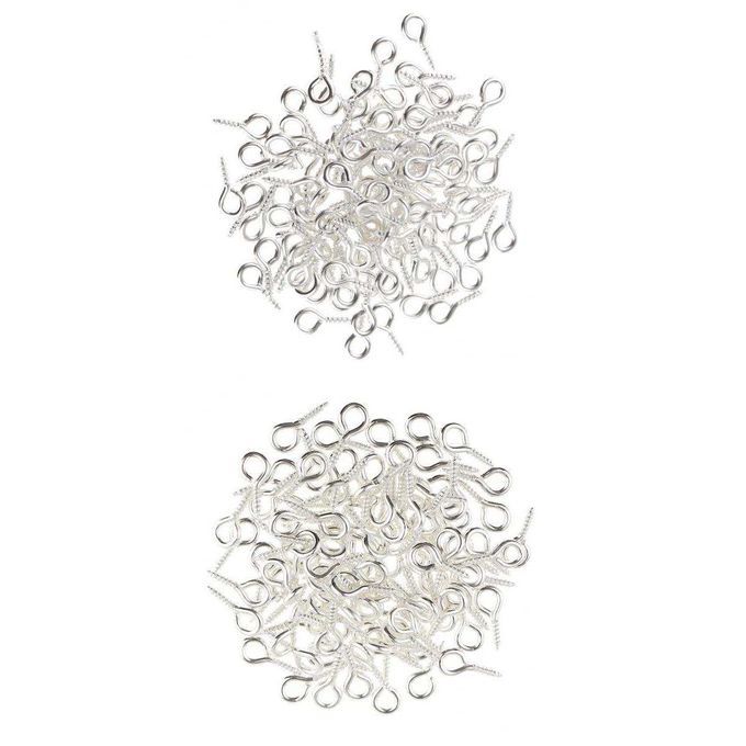 200 Assorted Mini Eye Pins Eyepins Hook Eyelets Screw Threaded Silver