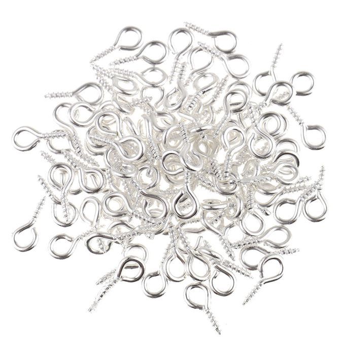 200 Assorted Mini Eye Pins Eyepins Hook Eyelets Screw Threaded Silver
