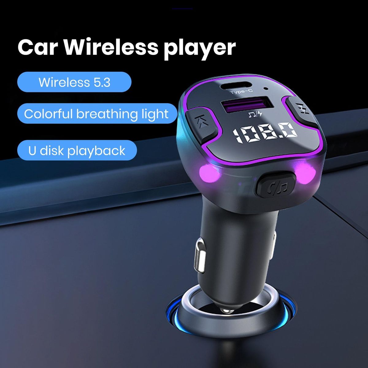 Waterproof Car Charger Wireless Car Mp3 Player Charger for Car Black