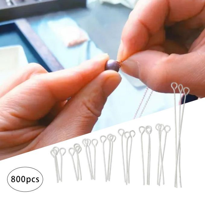 Set Of 800 Silver Eye Pins Accessories Set DIY Jewelry Eye Pins 800Pcs