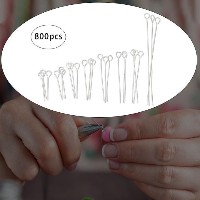 Set Of 800 Silver Eye Pins Accessories Set DIY Jewelry Eye Pins 800Pcs