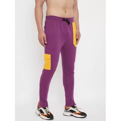 Color Block Men Purple Track Pants