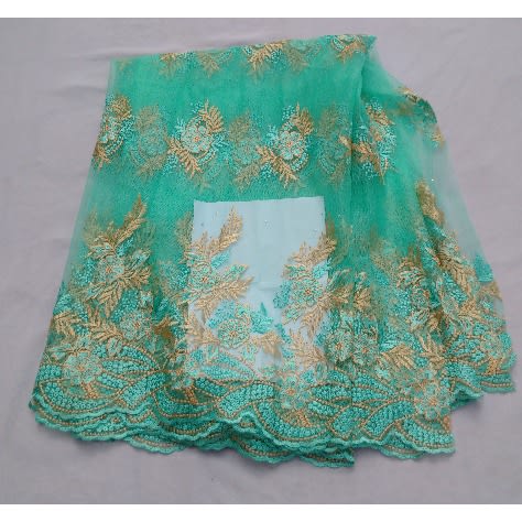 Embroidered And Bedazzled Mint Green & Gold Lace - 4 Yards