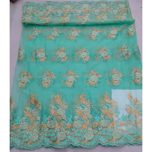 Embroidered And Bedazzled Mint Green & Gold Lace - 4 Yards
