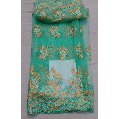 Embroidered And Bedazzled Mint Green & Gold Lace - 4 Yards