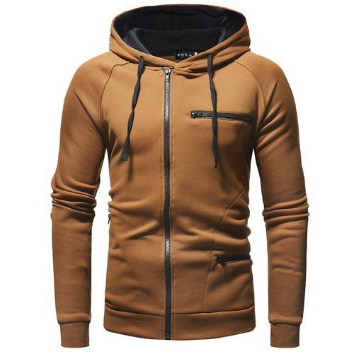 Men's Winter Thick Zipper Hoodie - Brown