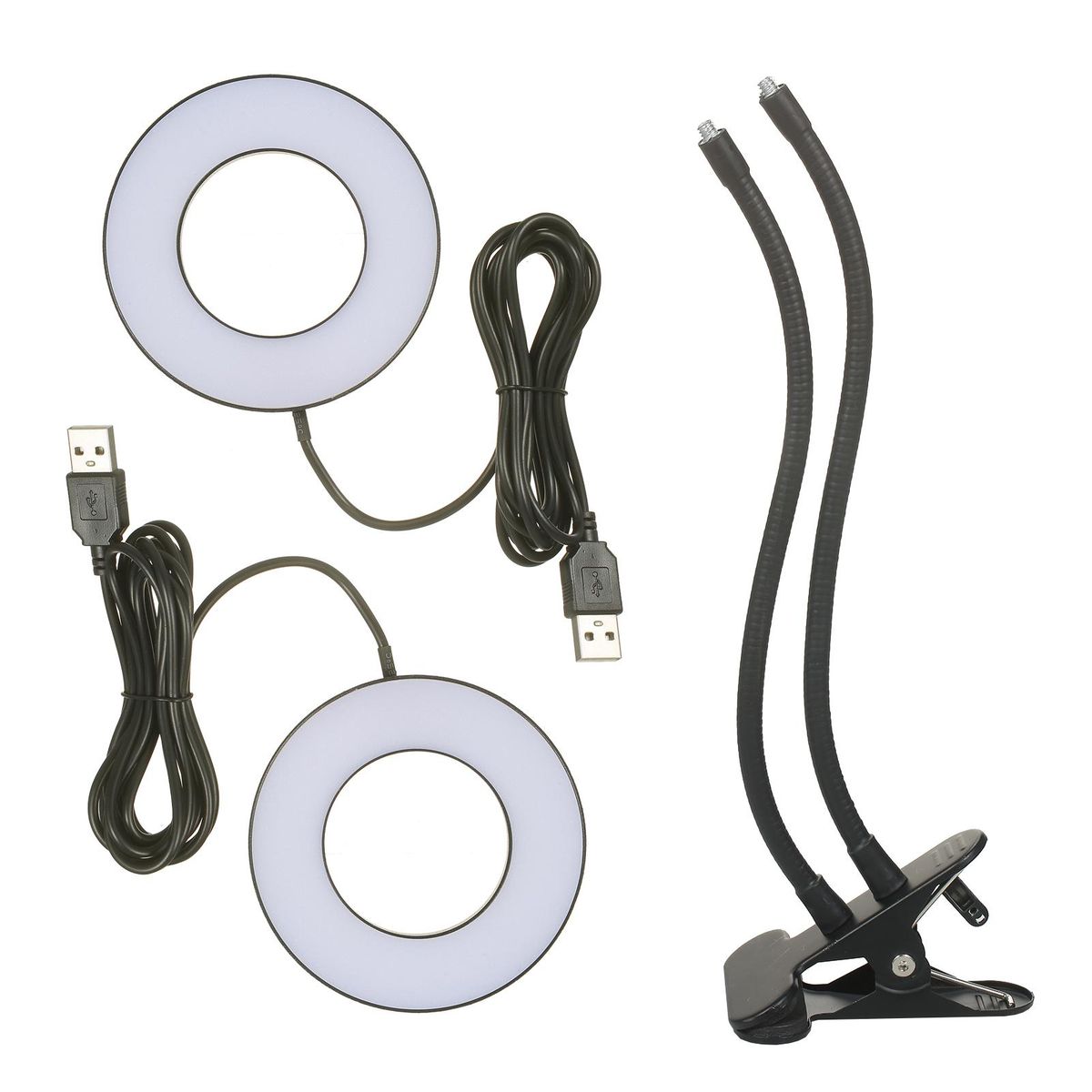 Dual Head LED Grow Ring Light for Indoor Plants Red & Blue Spectrum USB Powered Clip-on Desk Plant Growing Lamps with Flexible Metal Hose for Succulent Plants Seedlings Flowers