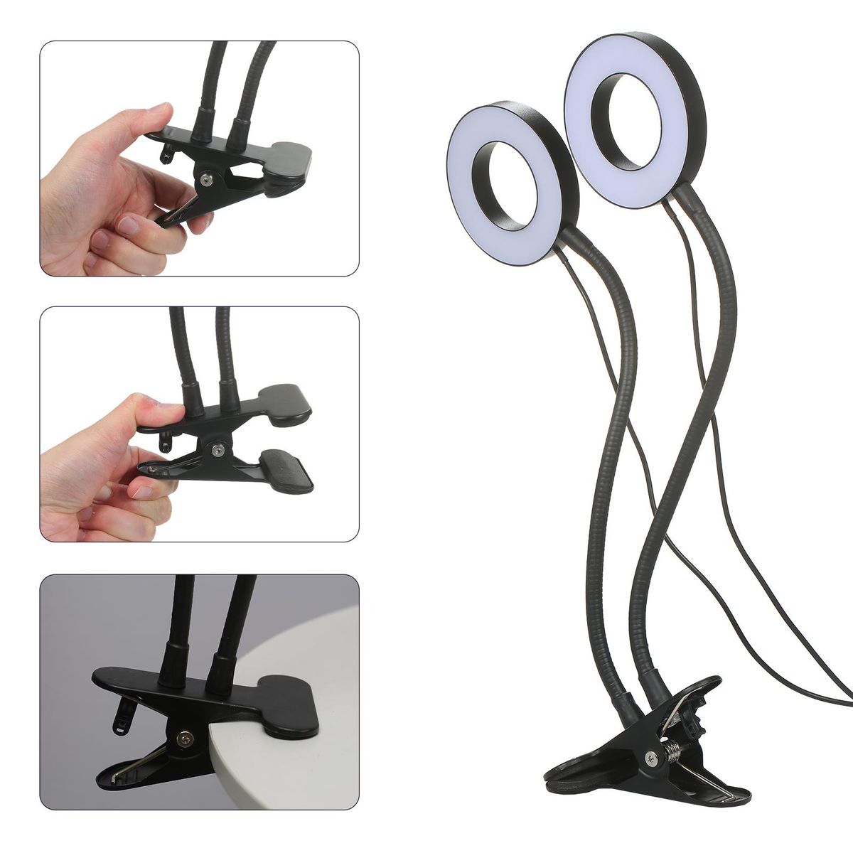 Dual Head LED Grow Ring Light for Indoor Plants Red & Blue Spectrum USB Powered Clip-on Desk Plant Growing Lamps with Flexible Metal Hose for Succulent Plants Seedlings Flowers