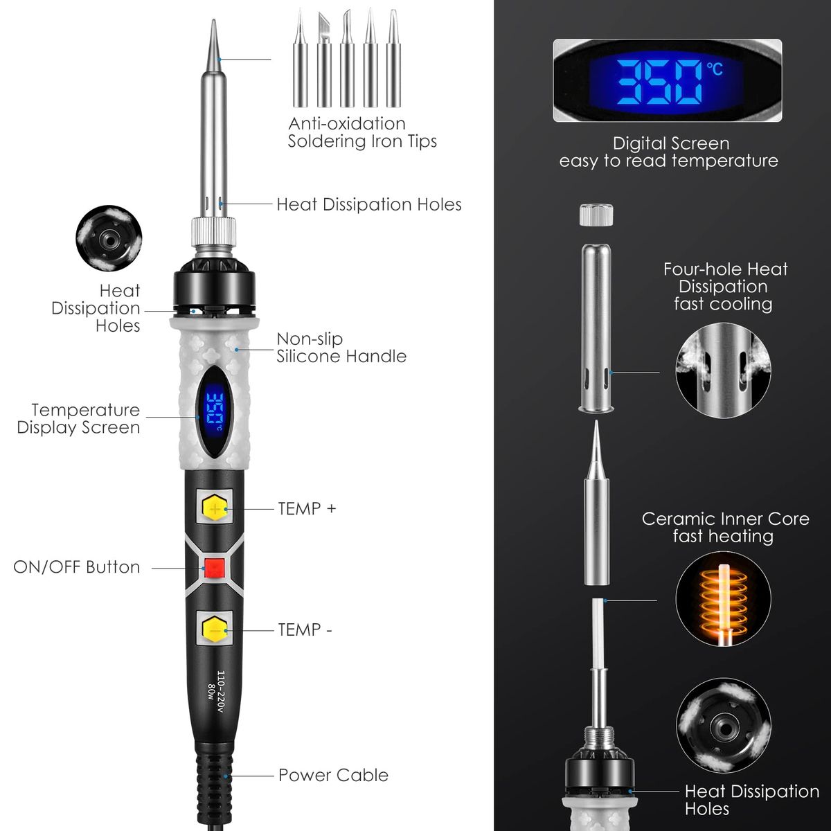 Soldering Iron Kit, 80W Digital Soldering Iron With Tips