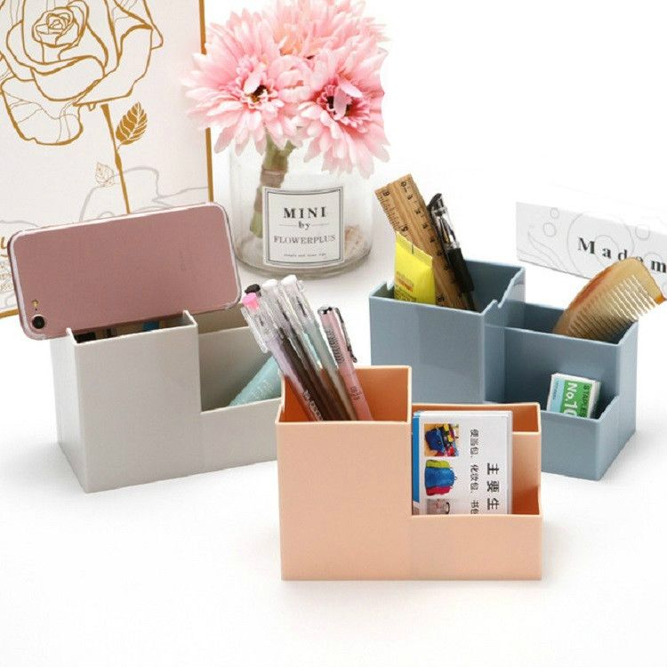 Creative Multifunctional Desktop Plastic Storage Phone Holder Pen Holder(Light Yellow)