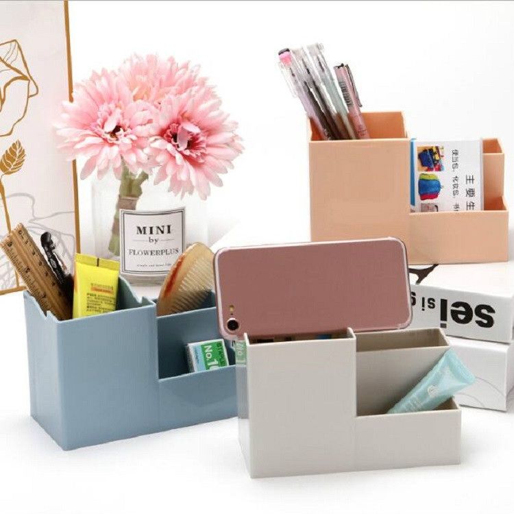 Creative Multifunctional Desktop Plastic Storage Phone Holder Pen Holder(Light Yellow)