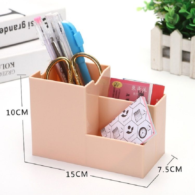 Creative Multifunctional Desktop Plastic Storage Phone Holder Pen Holder(Light Yellow)