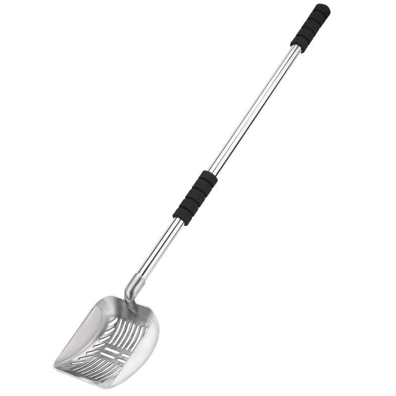 Metal Litter Scoop With Deep Shovel And Long Handle Detachable Stainless Steel Non-Stick Litter Sifter With Foam Padded Grip Handle No Bending Back Heavy Duty
