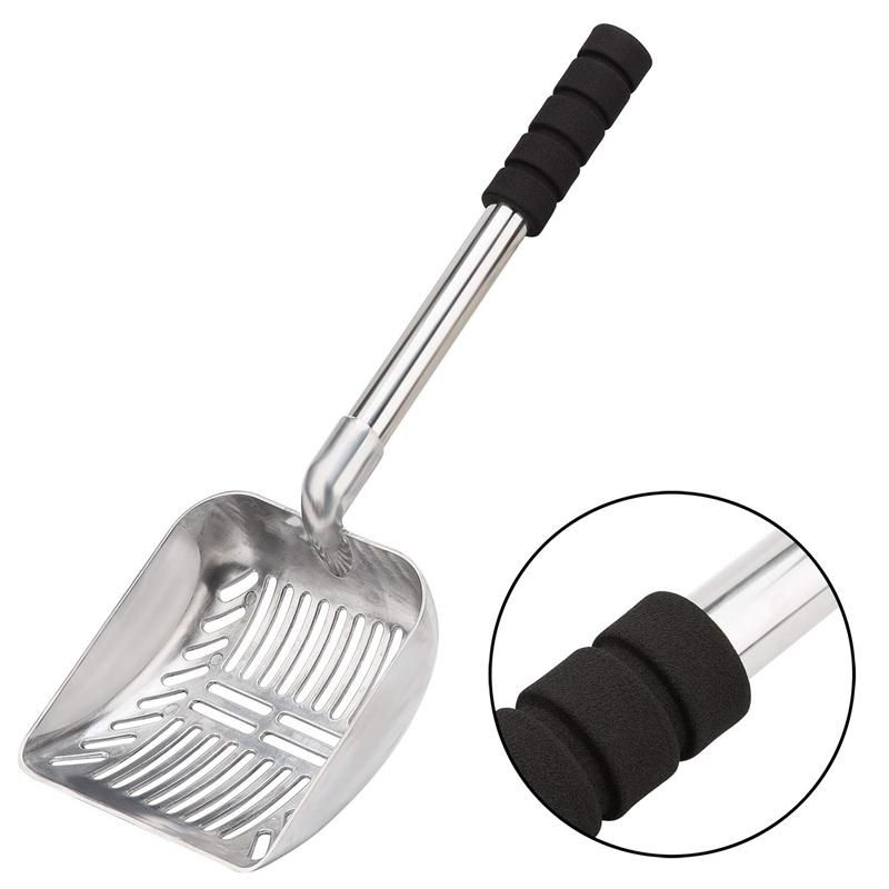 Metal Litter Scoop With Deep Shovel And Long Handle Detachable Stainless Steel Non-Stick Litter Sifter With Foam Padded Grip Handle No Bending Back Heavy Duty