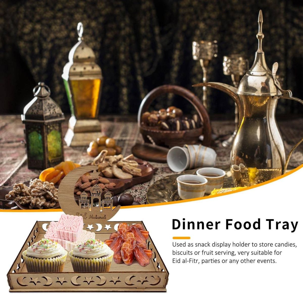 Wooden Eid Mubarak Food Tray Ramadan Decoration C