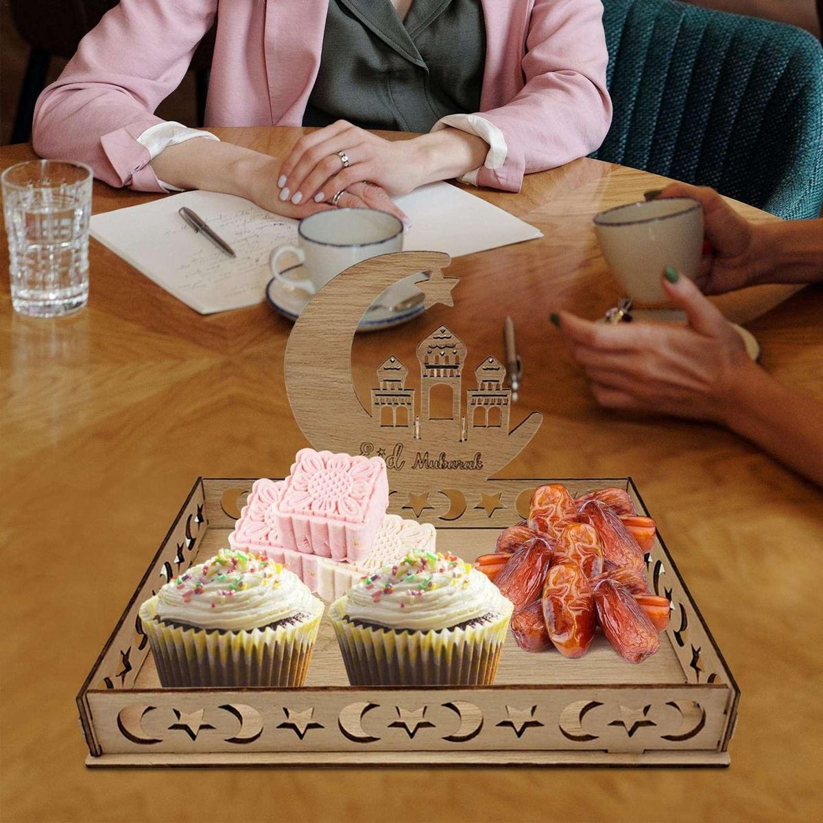 Wooden Eid Mubarak Food Tray Ramadan Decoration C