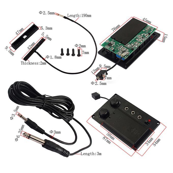 Durable 4/4 Electronic Violin Fiddle EQ Pickup Piezo With Cable Wire
