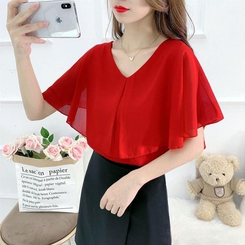 Women's Chiffon Shirt Spring and Summer 2023 New Western Style Blouse Fashion All-Match Loose Belly-Covering Slimming Top Fashion