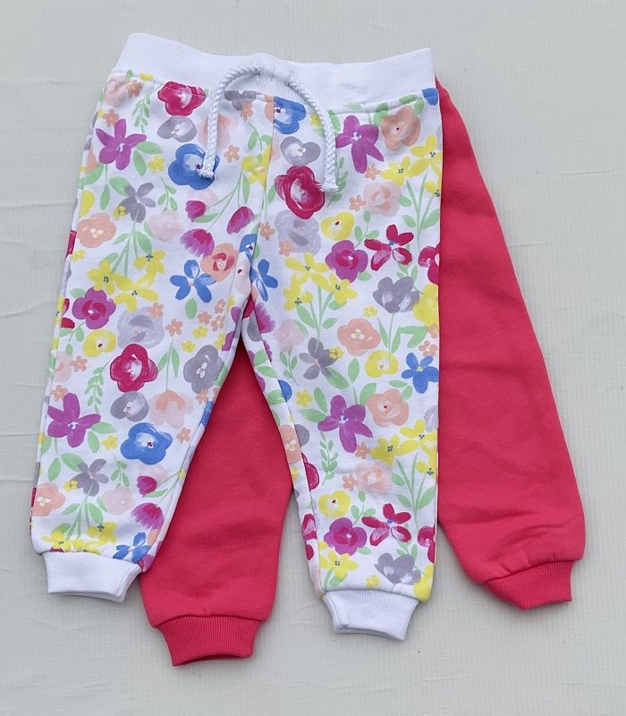 Baby Girl Plain Pink 7 Flowery Joggers -2 Pack